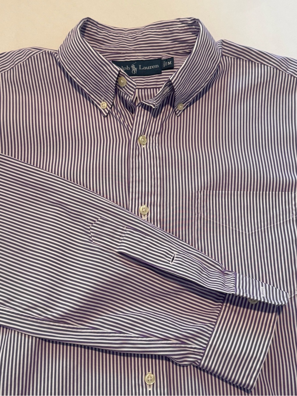 Ralph Lauren Men’s Purple and White Striped Button-Down Shirt